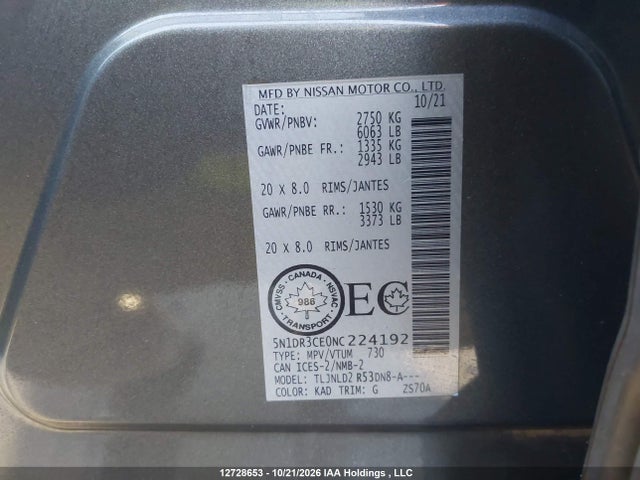 Продаж на аукціоні авто 2022 Nissan Pathfinder Sl, vin: 5N1DR3CE0NC224192, номер лоту: 12728653