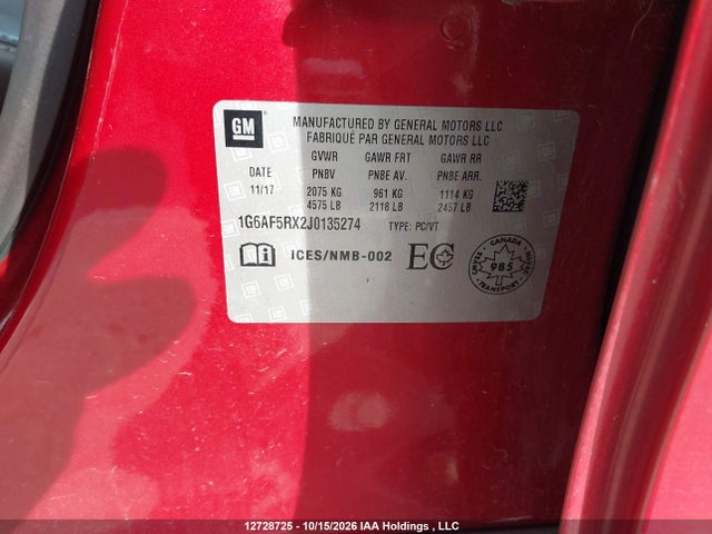 1G6AF5RX2J0135274 Cadillac Ats Turbo Luxury