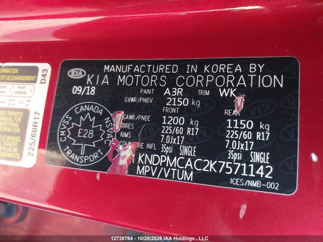 Продаж на аукціоні авто 2019 Kia Sportage Lx, vin: KNDPMCAC2K7571142, номер лоту: 12728764