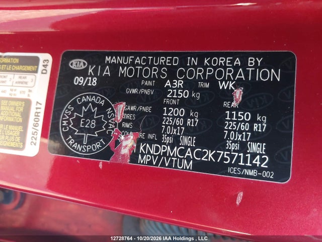 Продаж на аукціоні авто 2019 Kia Sportage Lx, vin: KNDPMCAC2K7571142, номер лоту: 12728764