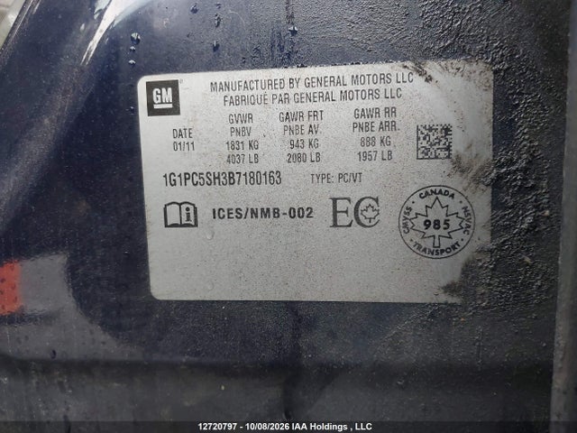 2011 Chevrolet Cruze Ls მანქანა იყიდება აუქციონზე, vin: 1G1PC5SH3B7180163, აუქციონის ნომერი: 12720797