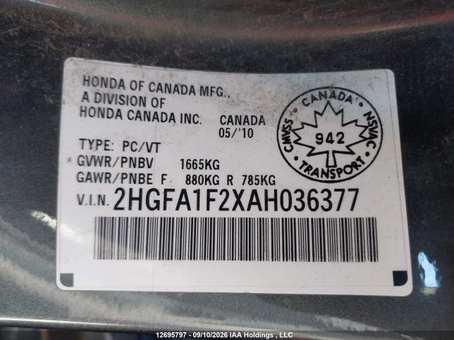 Aukcja sprzedaży 2010 Honda Civic Dx/dx-a, vin: 2HGFA1F2XAH036377, numer aukcji: 12695797