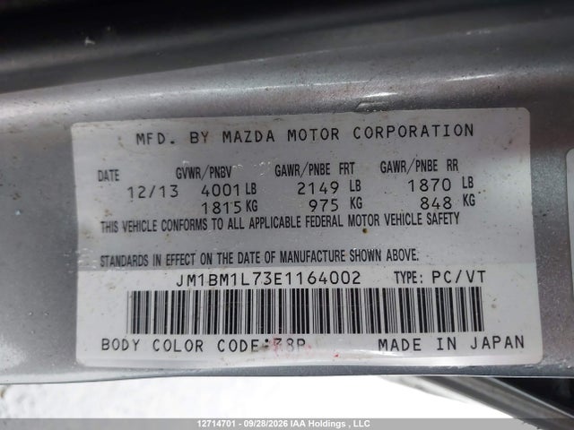 Продаж на аукціоні авто 2014 Mazda Mazda3 Gs-sky, vin: JM1BM1L73E1164002, номер лоту: 12714701