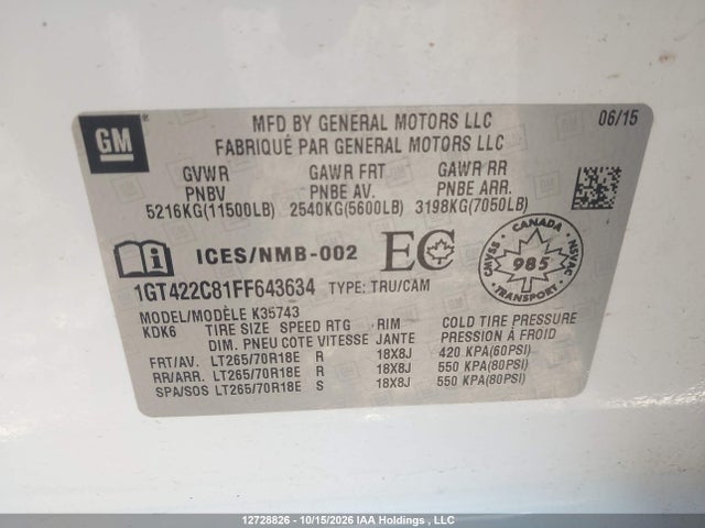 GMC Sierra K3500 Sle 2015 1GT422C81FF643634 Image 9