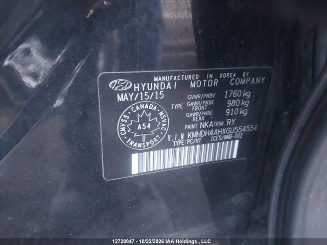 12728847 :رقم المزاد ، KMHDH4AHXGU554554 vin ، 2016 Hyundai Elantra Limited مزاد بيع