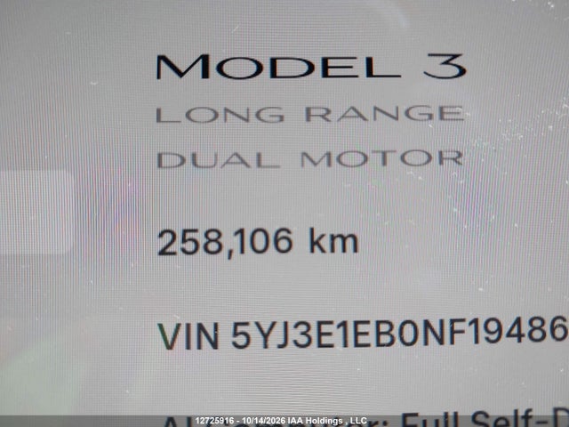 Tesla Model 3 Long Range 2022 5YJ3E1EB0NF194861 Image 14