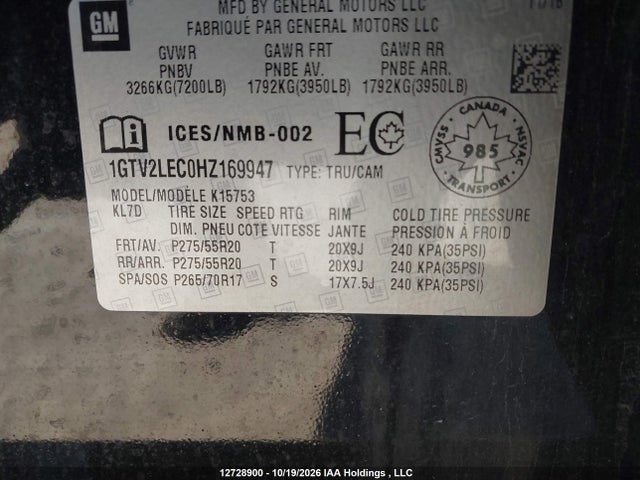 GMC SIERRA 1500 2017 1GTV2LEC0HZ169947 Image 9