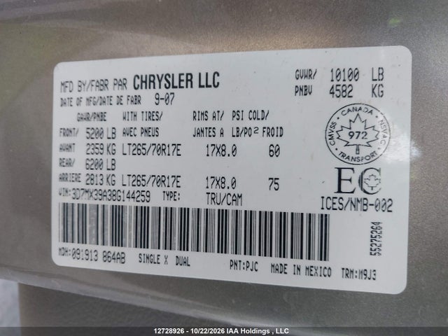 Продажа на аукционе авто 2008 Dodge Ram 3500 Sxt/slt, vin: 3D7MX39A38G144259, номер лота: 12728926