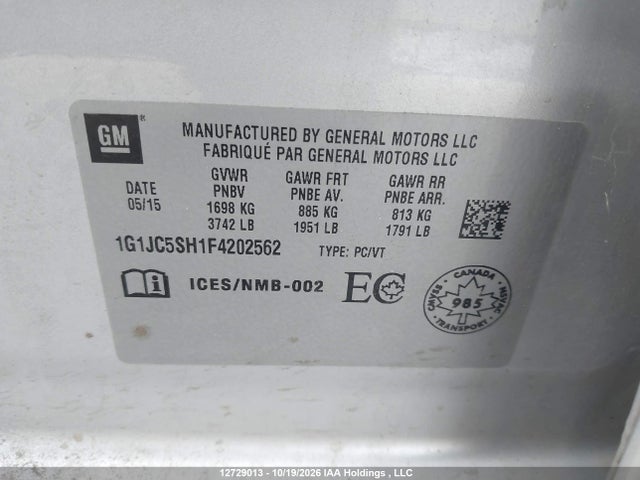 1G1JC5SH1F4202562 Chevrolet SONIC LT