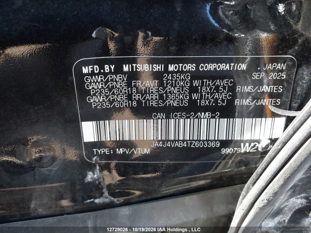Продажа на аукционе авто 2026 Mitsubishi Outlander Se/trail Edition, vin: JA4J4VAB4TZ603369, номер лота: 12729026