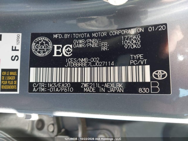 Toyota Corolla Hybrid 2020 JTDBBRBE7LJ027114 Image 9