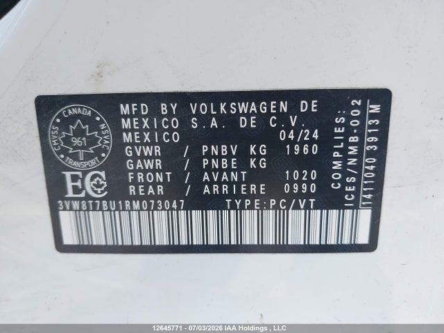 2024 Volkswagen Jetta Gli 40th Anniversary Edition მანქანა იყიდება აუქციონზე, vin: 3VW8T7BU1RM073047, აუქციონის ნომერი: 12645771
