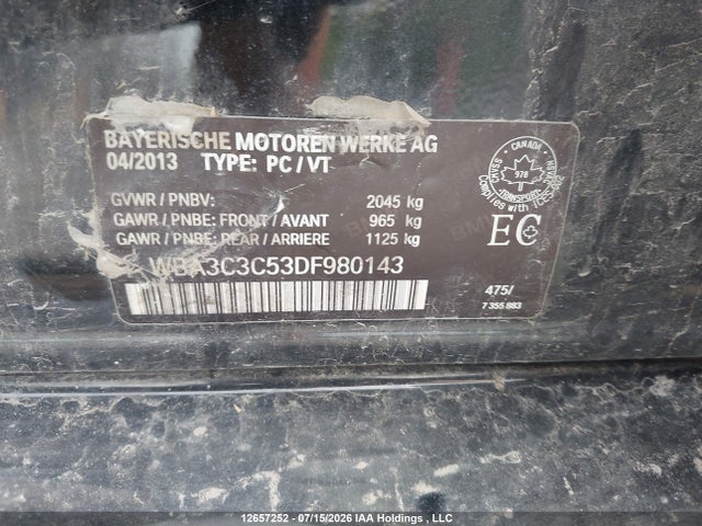 Продажа на аукционе авто 2013 Bmw 320i Xdrive, vin: WBA3C3C53DF980143, номер лота: 12657252