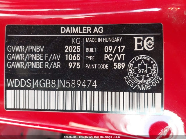 WDDSJ4GB8JN589474 Mercedes-Benz CLA 250 4MATIC