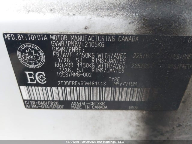 Toyota RAV4 LE 2016 2T3BFREV6GW481443 Image 9