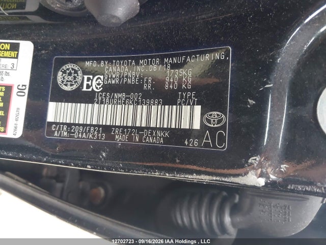 2T1BURHE6KC139883 Toyota COROLLA LE