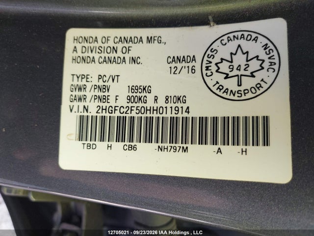 Aukcja sprzedaży 2017 Honda Civic Lx, vin: 2HGFC2F50HH011914, numer aukcji: 12705021