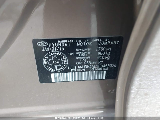 Продажа на аукционе авто 2015 Hyundai Elantra Sport Appearance, vin: KMHDH4AE3FU455076, номер лота: 12706874
