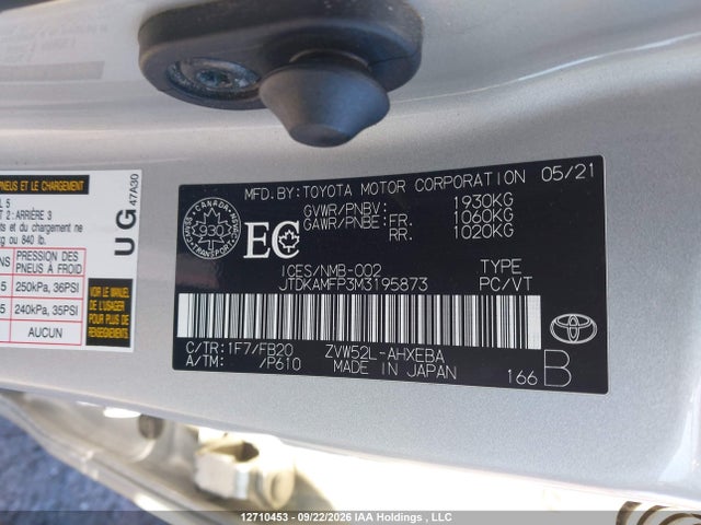 JTDKAMFP3M3195873 Toyota PRIUS PRIME