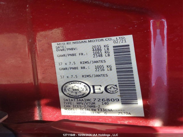 Nissan ROGUE S 2021 5N1AT3AA1MC726809 Image 9