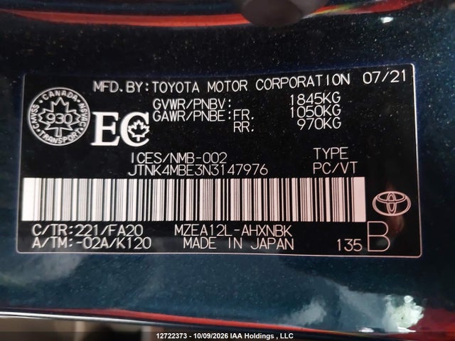 Toyota Corolla 2022 JTNK4MBE3N3147976 Image 19