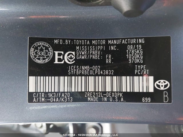 5YFBPRBE0LP043832 Toyota COROLLA L