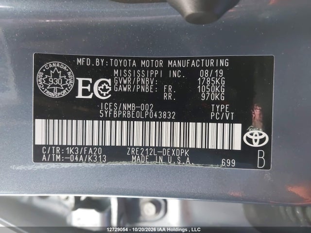 5YFBPRBE0LP043832 Toyota COROLLA L