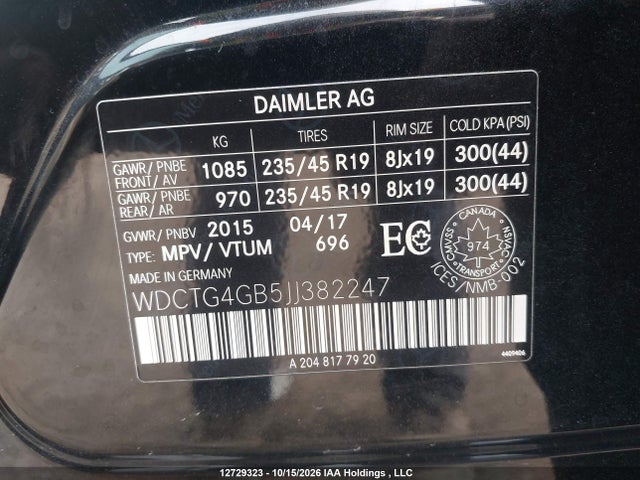 WDCTG4GB5JJ382247 Mercedes-Benz Gla 250 4matic