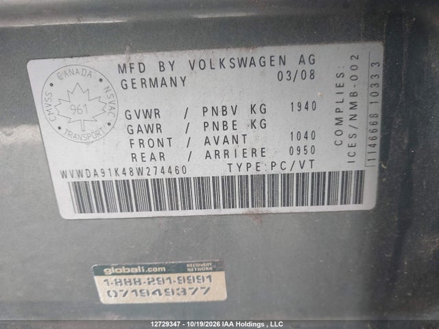 Aukcja sprzedaży 2008 Volkswagen Rabbit 5-door Trendline, vin: WVWDA91K48W274460, numer aukcji: 12729347