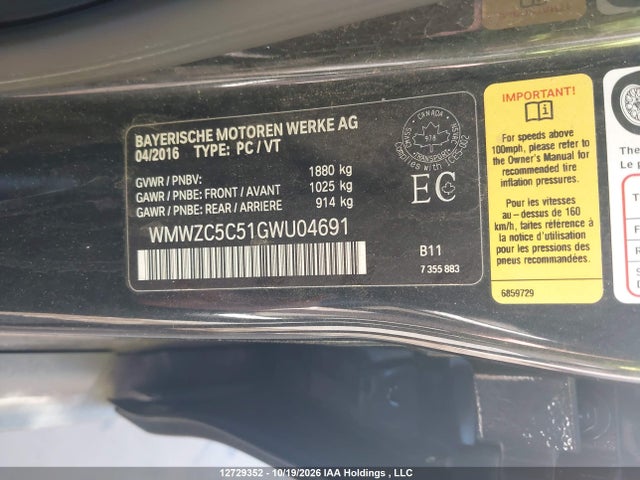 12729352 :رقم المزاد ، WMWZC5C51GWU04691 vin ، 2016 Mini Cooper S Countryman مزاد بيع