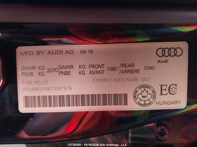 Audi A3 2.0t Komfort 2016 WAUB8GFF9G1097576 Image 9