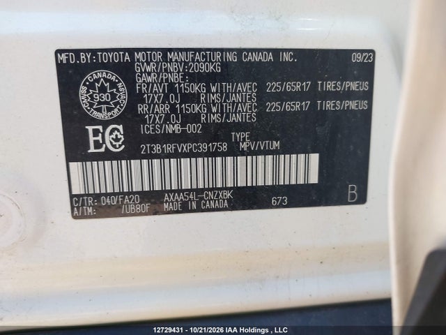 Auction sale of the 2023 Toyota Rav4 Le, vin: 2T3B1RFVXPC391758, lot number: 12729431