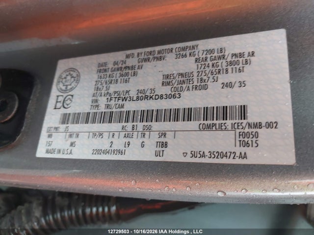 Ford F150 Xlt 2024 1FTFW3L80RKD83063 Image 9