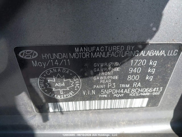 Продажа на аукционе авто 2012 Hyundai Elantra Gl, vin: 5NPDH4AE8CH066413, номер лота: 12693695