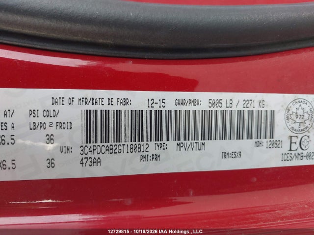 Dodge Journey Cvp/se Plus 2016 3C4PDCAB2GT180812 Image 19
