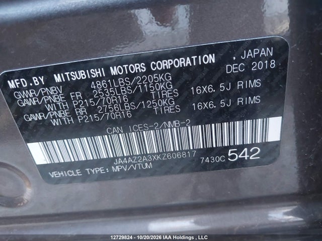Mitsubishi Outlander Es 2019 JA4AZ2A3XKZ606817 Image 9
