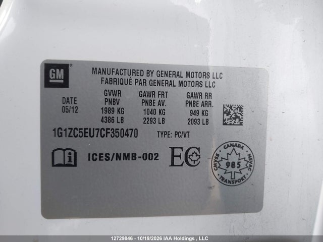 Продажа на аукционе авто 2012 Chevrolet Malibu 1lt, vin: 1G1ZC5EU7CF350470, номер лота: 12729846
