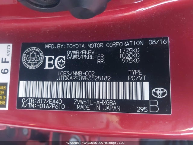 JTDKARFU9H3528182 Toyota Prius