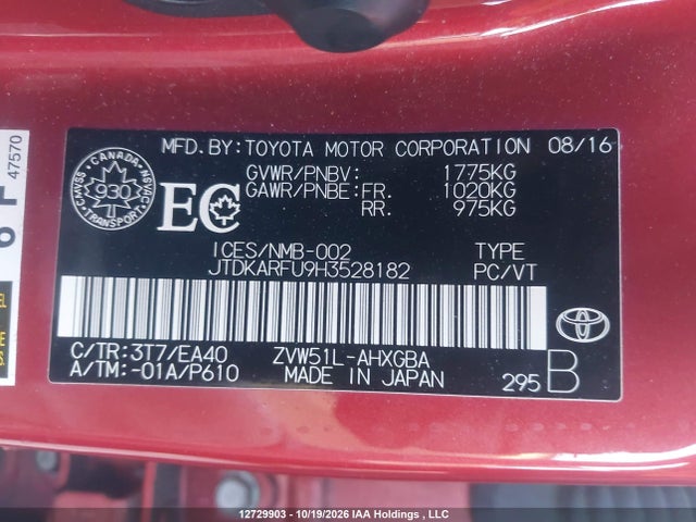 JTDKARFU9H3528182 Toyota Prius