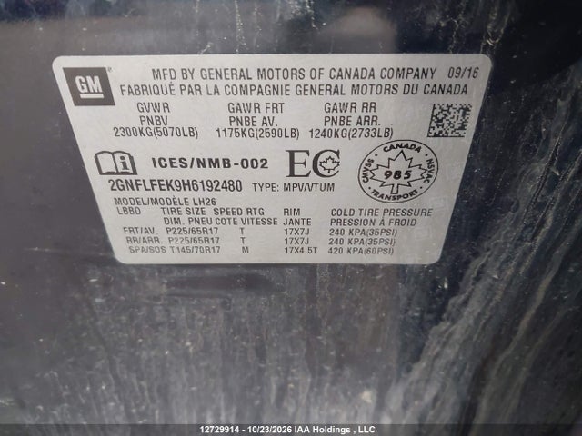 Chevrolet Equinox 2017 2GNFLFEK9H6192480 Image 9