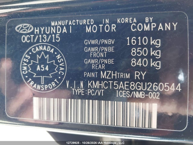 Продажа на аукционе авто 2016 Hyundai Accent Se, vin: KMHCT5AE8GU260544, номер лота: 12729925