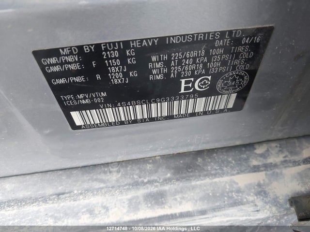 Auction sale of the 2016 Subaru Outback 2.5i Limited Package, vin: 4S4BSCLC9G3333795, lot number: 12714748
