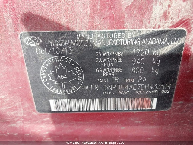 Продажа на аукционе авто 2013 Hyundai Elantra Gl, vin: 5NPDH4AE7DH433514, номер лота: 12719492