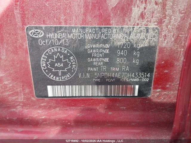 Продажа на аукционе авто 2013 Hyundai Elantra Gl, vin: 5NPDH4AE7DH433514, номер лота: 12719492