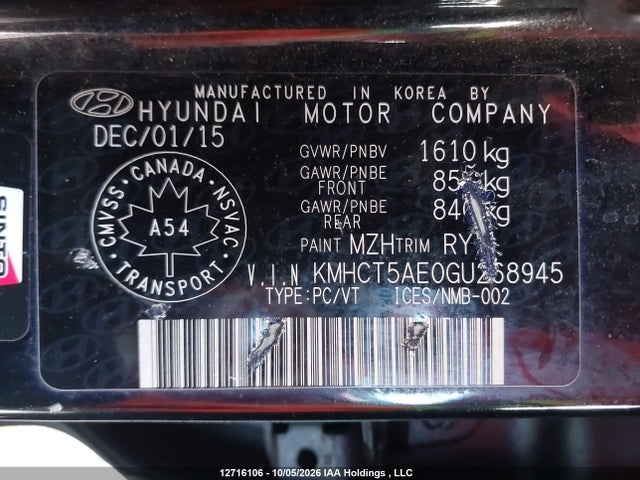 Продажа на аукционе авто 2016 Hyundai Accent L, vin: KMHCT5AE0GU268945, номер лота: 12716106