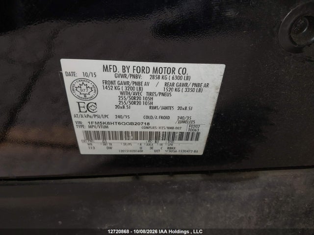12720868 :رقم المزاد ، 1FM5K8HT6GGB20718 vin ، 2016 Ford Explorer Platinum مزاد بيع