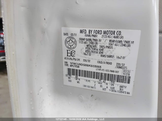 Aukcja sprzedaży 2011 Ford Escape Xlt Automatic, vin: 1FMCU9DG0BKB55065, numer aukcji: 12722145
