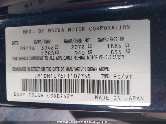 JM1BN1U76H1107745 Mazda Mazda3 Gx