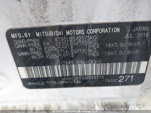 Aukcja sprzedaży 2016 Mitsubishi Outlander Es, vin: JA4AZ2A33GZ612773, numer aukcji: 12717267