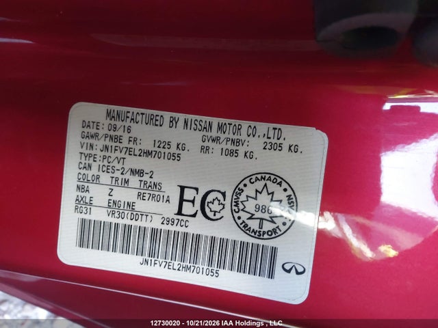 JN1FV7EL2HM701055 Infiniti Q60 3.0t Red Sport 400